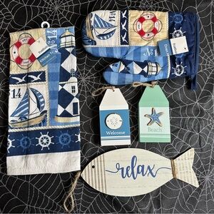 Nautical Kitchen Towel and Oven Mitt Set